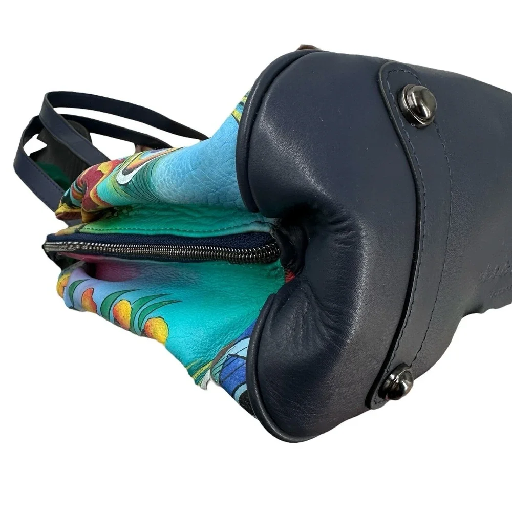 Sharif Hand‎ Painted Genuine Leather Art Deco Handbag & Matching Makeup Pouch